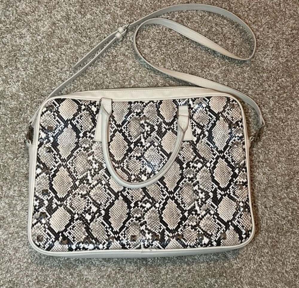 White House Black Market Snakeskin Print Studded Laptop Bag with Crossbody Strap